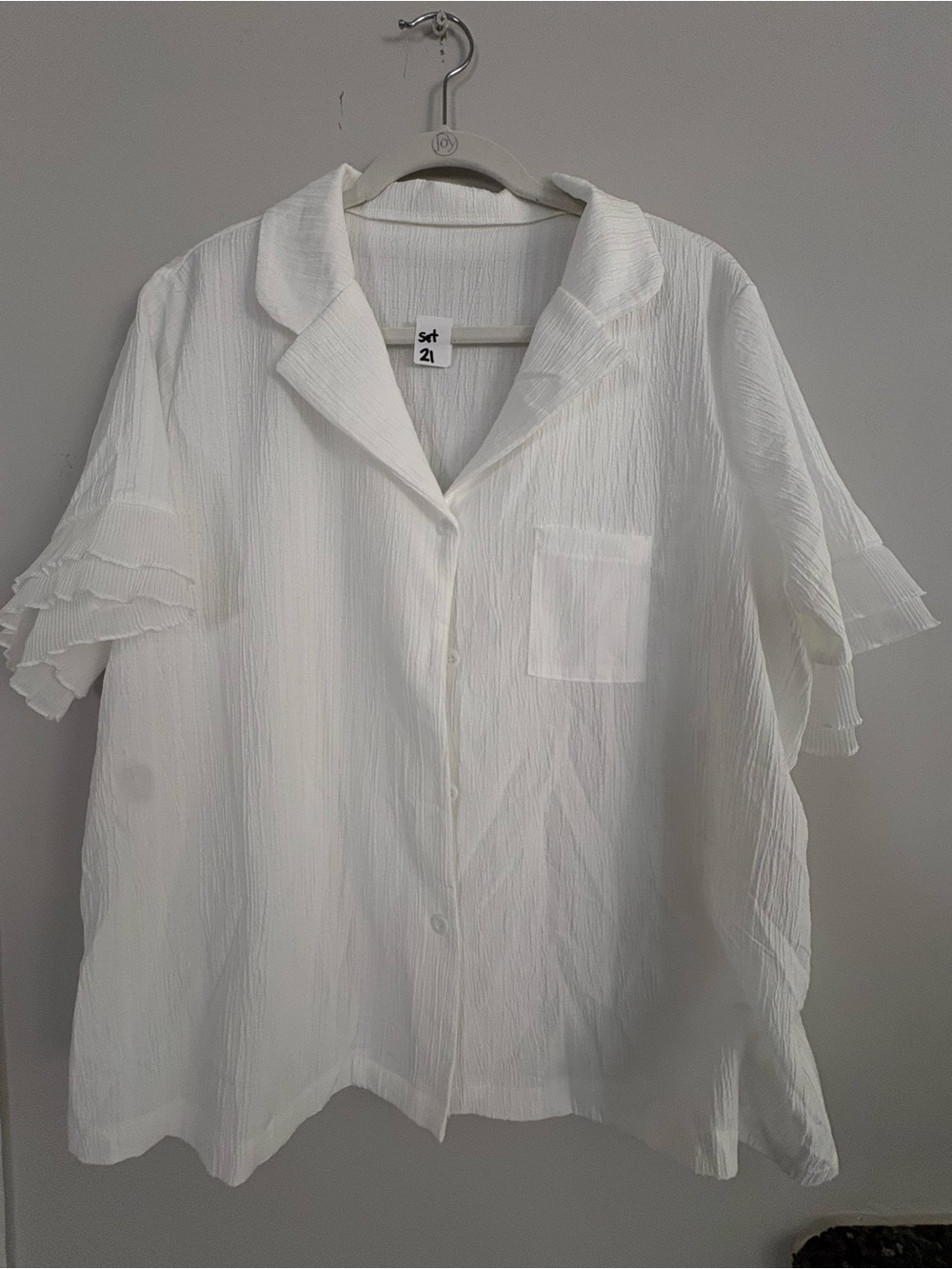 Women's Relaxed White Crinkle PJs - Short Sleeve with matching pants - Picture 1 of 5